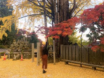 Full length of man standing by tree during autumn