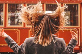 Rear view of woman with tousled hair