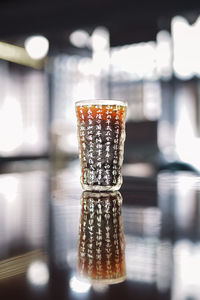 Close-up of bottles on table