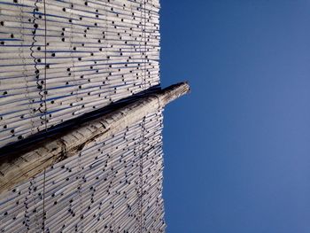 Low angle view of building against clear blue sky