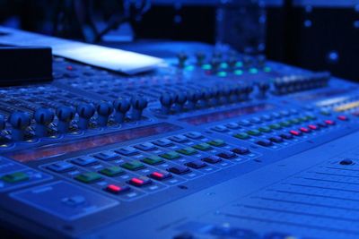 High angle view of sound mixer in studio