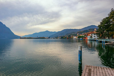 Lovere town on lake iseo. province of bergamo. lombardy, italy.