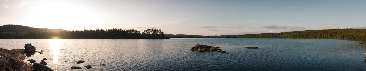 Panoramic view of lake against sky during sunset