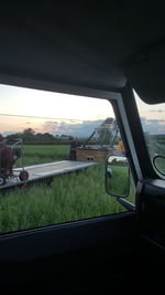 Cars on road seen through car window