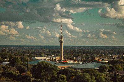 High angle view of city at dusk