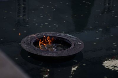 High angle view of fire in water