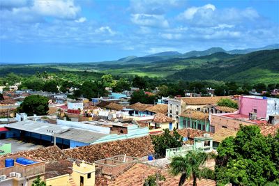 High angle view of townscape against sky