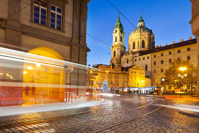 View of illuminated cathedral at night