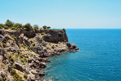 Scenic view of sea against clear sky