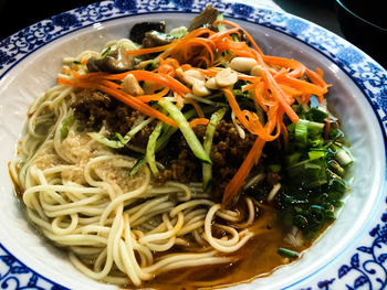 High angle view of noodles in bowl