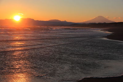 Scenic view of sea against sky during sunset