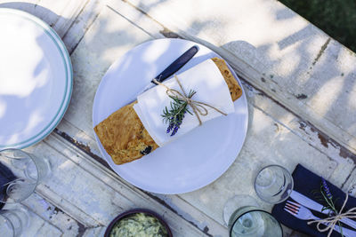 High angle view of food on table