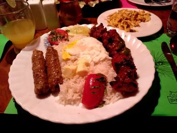 High angle view of food in plate on table