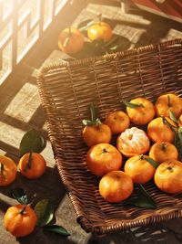 High angle view of fruits in basket