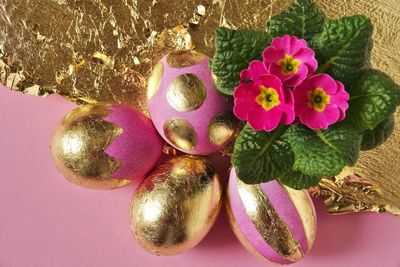 Directly above shot of pink flowers on table