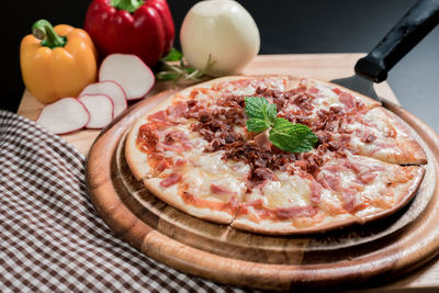 Close-up of pizza on table