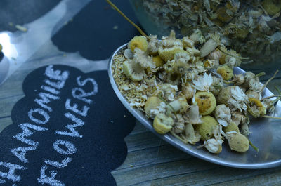 Dried chamomile flowers for tea and health