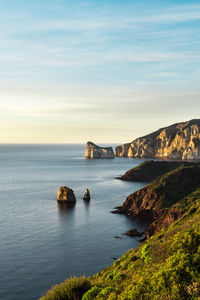 Scenic view of bay against sky