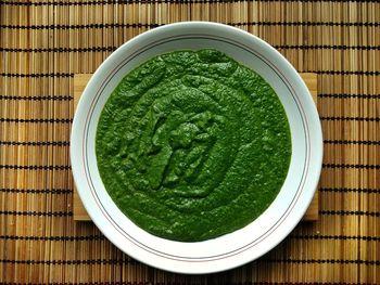 High angle view of soup in bowl