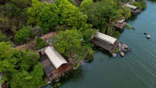 High angle view of boats in sea