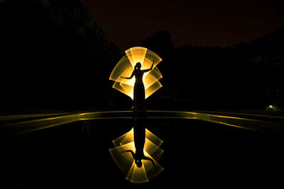 Illuminated yellow lights at night