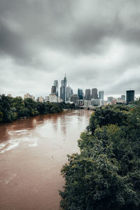 Buildings in city against cloudy sky philadelphia river 