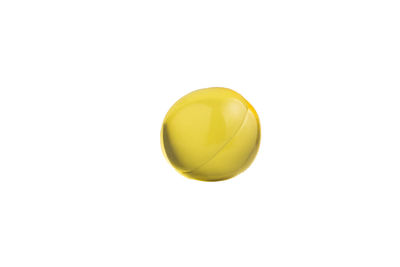 High angle view of yellow balloons against white background