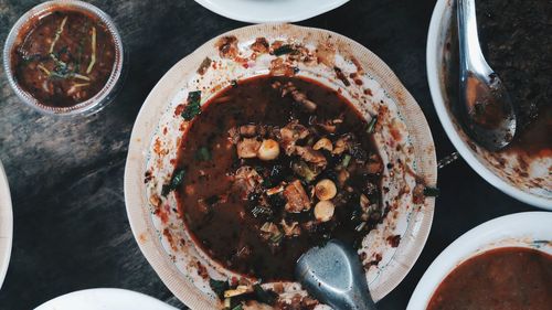 High angle view of food in bowl on table