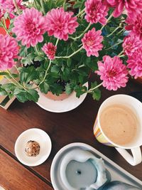 High angle view of breakfast on table