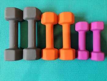 High angle view of multi colored toy on table