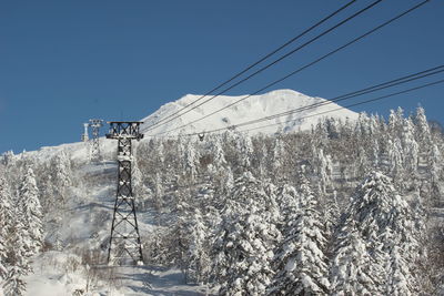 Low angle view of snow covered mountain against sky