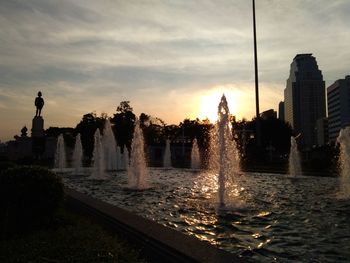 View of fountain against sky during sunset