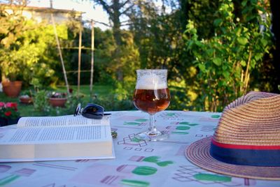 Glass of wine on table