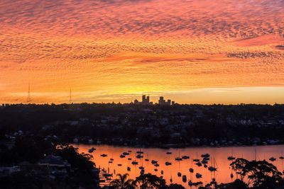 View of cityscape at sunset