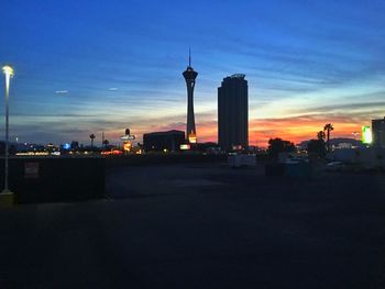 City skyline at sunset