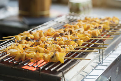 Close-up of food on barbecue grill