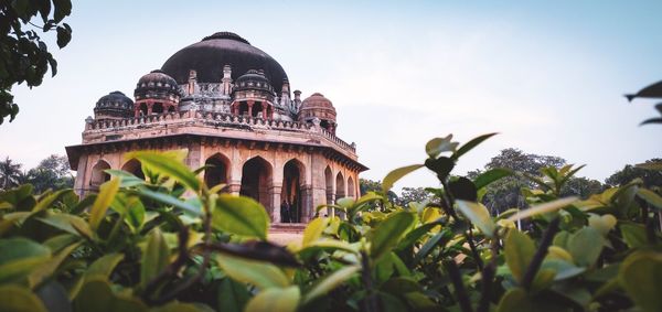 Low angle view of temple building against sky