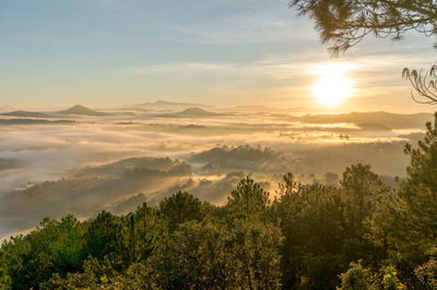 Scenic view of landscape against sky during sunset