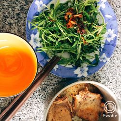 High angle view of food in plate on table