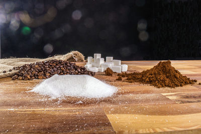 Close up of food on wooden table