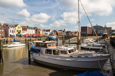 Boats moored in harbor