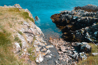 Scenic view of rocks by sea