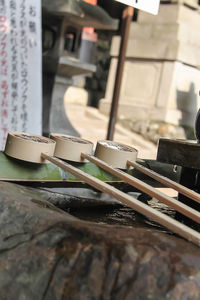 Close-up of piano keys on table