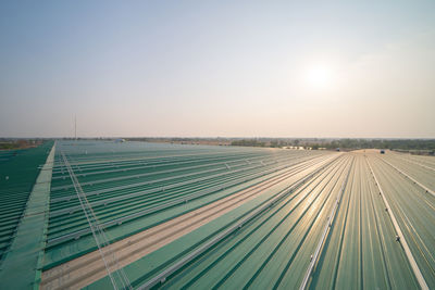 High angle view of railroad tracks against clear sky