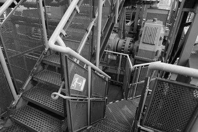 High angle view of staircase in factory