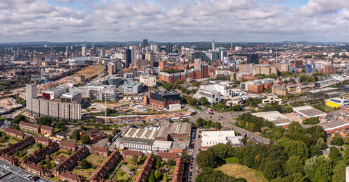 High angle view of townscape against sky