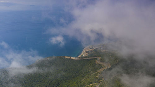 Panoramic view of volcanic landscape against sky