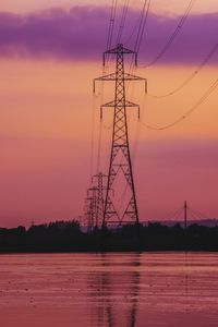 Silhouette electricity pylon against sky during sunset