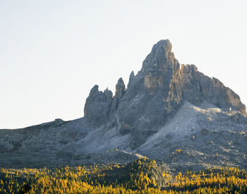 Scenic view of rocky mountains against clear sky