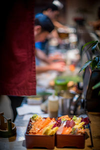 Food on table at market stall